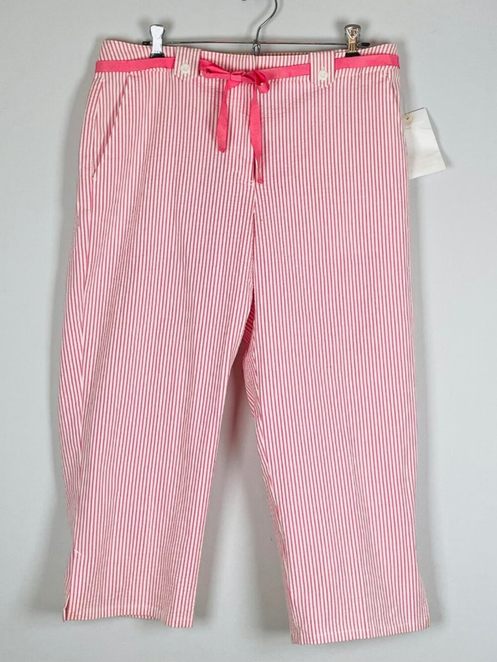 NWT Liz Claiborne Audra Seersucker Pedal Pusher Pants Sz 14 Pink White Preppy